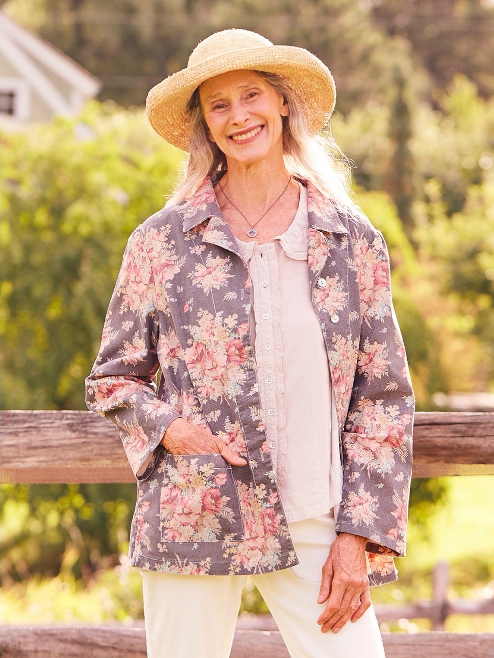 APRIL CORNELL Ellie Cottage Jacket Floral Denim Romantic Boho Artsy Chic Relaxed